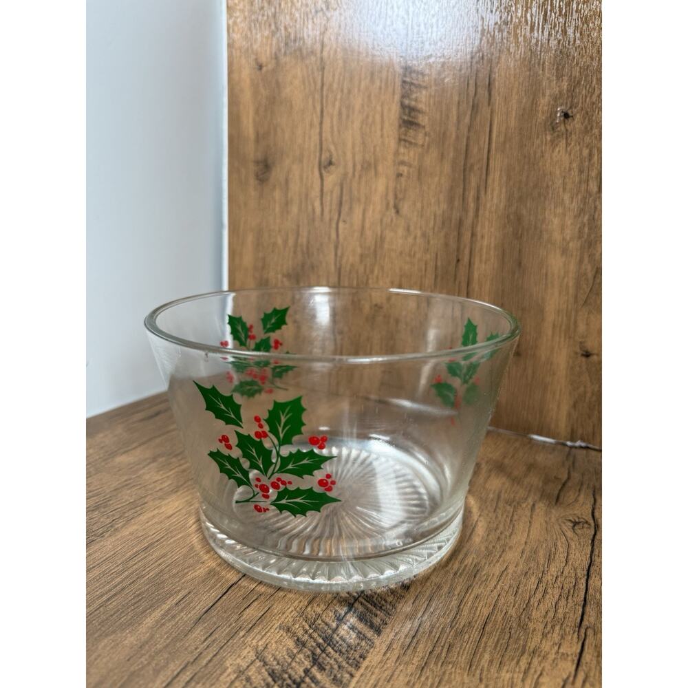 Vintage Indiana Glass Holly Ice Bucket or Serving Bowl